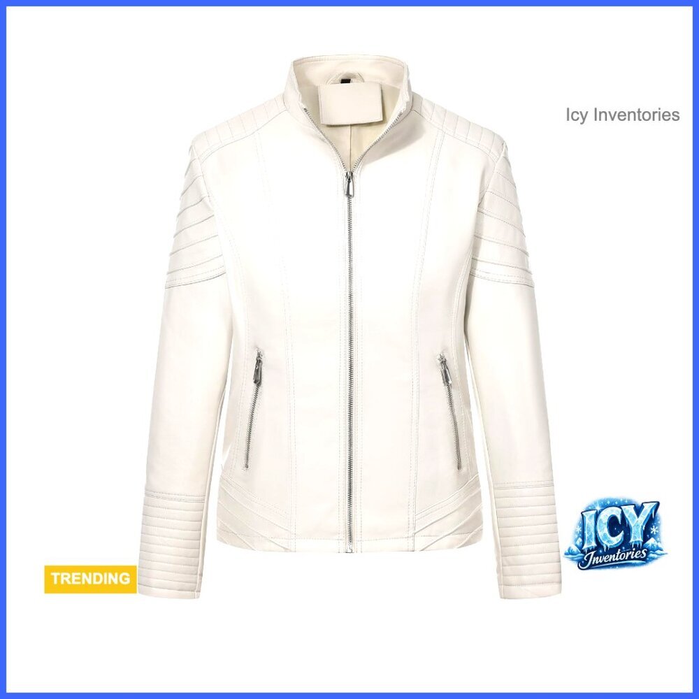 Faux Leather Motorcycle Jacket with Stand-Up Collar & Metal Zippers